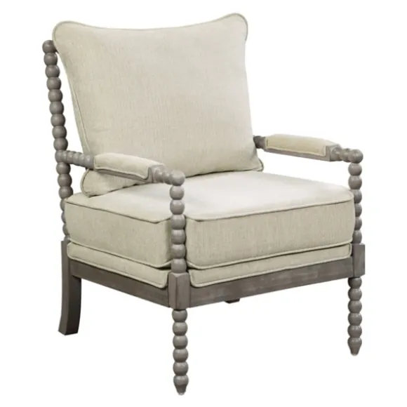 Kirkland's Home Accent Chairs-Beige Liam Turned Leg Accent Chair
