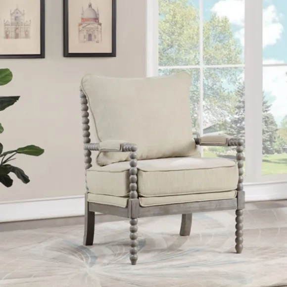 Kirkland's Home Accent Chairs-Beige Liam Turned Leg Accent Chair