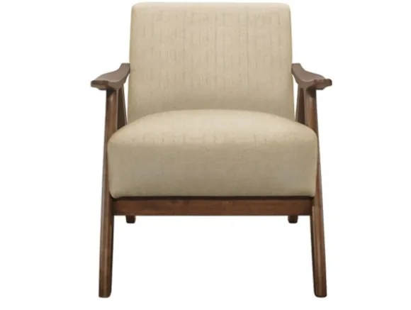 Kirkland's Home Accent Chairs-Beige Mid-Century Hazel Wood Frame Accent Chair
