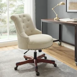 Kirkland's Home Office Furniture-Beige Miller Tufted Office Chair