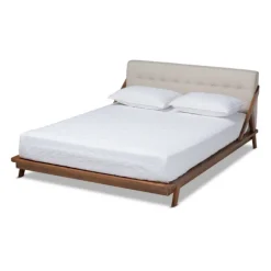 Kirkland's Home Beds & Headboards-Beige Tufted And Natural Walnut Full Platform Bed