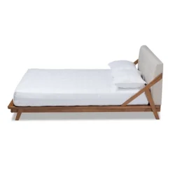 Kirkland's Home Beds & Headboards-Beige Tufted And Natural Walnut Full Platform Bed