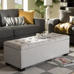 Kirkland's Home Benches & Ottomans-Beige Tufted Contemporary Storage Bench