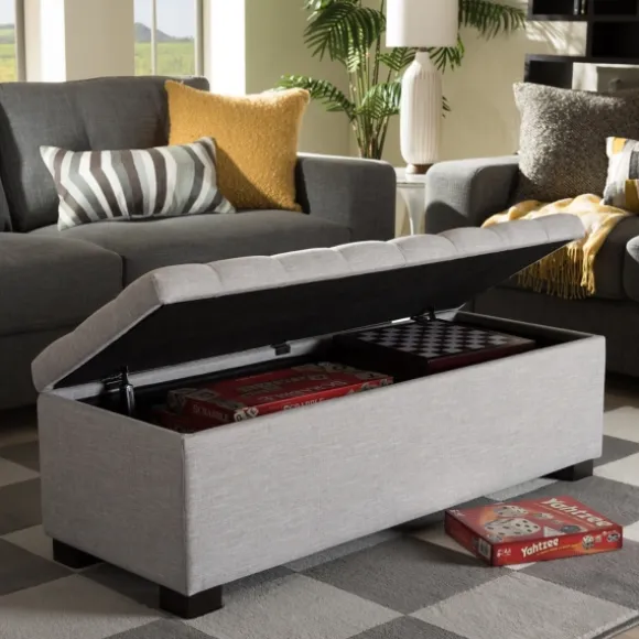 Kirkland's Home Benches & Ottomans-Beige Tufted Contemporary Storage Bench