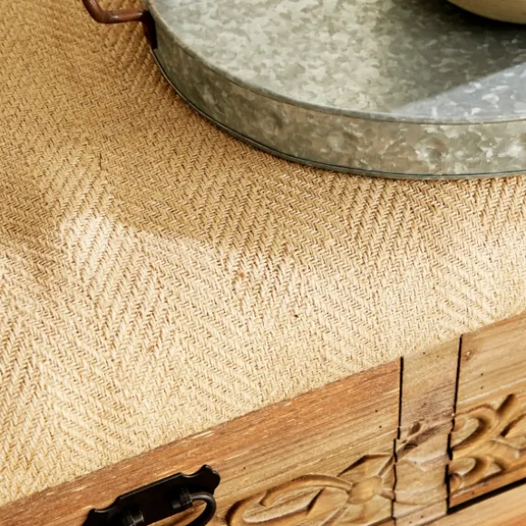 Kirkland's Home Benches & Ottomans-Beige Upholstered Acanthus Carved Wooden Bench