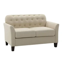 Kirkland's Home Sofas & Loveseats-Beige Upholstered Button Tufted Loveseat