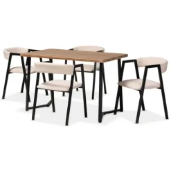 Kirkland's Home Dining Tables-Beige Upholstered Metal Frame 5-Pc. Dining Set