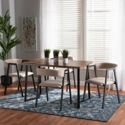 Kirkland's Home Dining Tables-Beige Upholstered Metal Frame 5-Pc. Dining Set