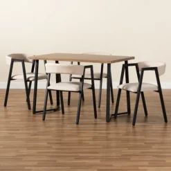 Kirkland's Home Dining Tables-Beige Upholstered Metal Frame 5-Pc. Dining Set