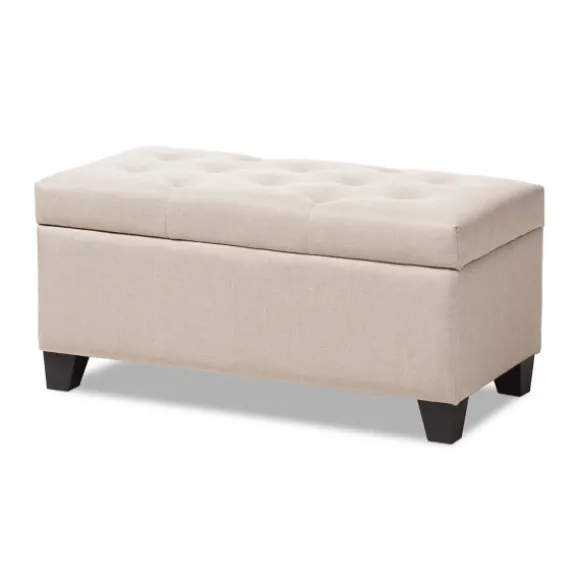 Kirkland's Home Benches & Ottomans-Beige Upholstered Storage Ottoman