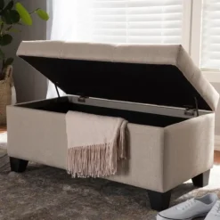 Kirkland's Home Benches & Ottomans-Beige Upholstered Storage Ottoman