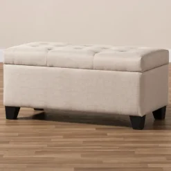 Kirkland's Home Benches & Ottomans-Beige Upholstered Storage Ottoman