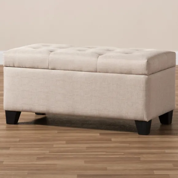 Kirkland's Home Benches & Ottomans-Beige Upholstered Storage Ottoman
