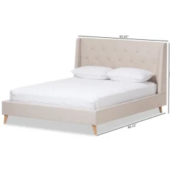 Kirkland's Home Beds & Headboards-Beige Upholstered Wingback Queen Platform Bed