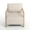 Kirkland's Home Accent Chairs-Beige Upholstered Wood Arm Accent Chair