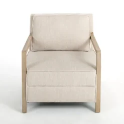 Kirkland's Home Accent Chairs-Beige Upholstered Wood Arm Accent Chair