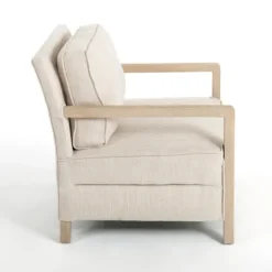 Kirkland's Home Accent Chairs-Beige Upholstered Wood Arm Accent Chair