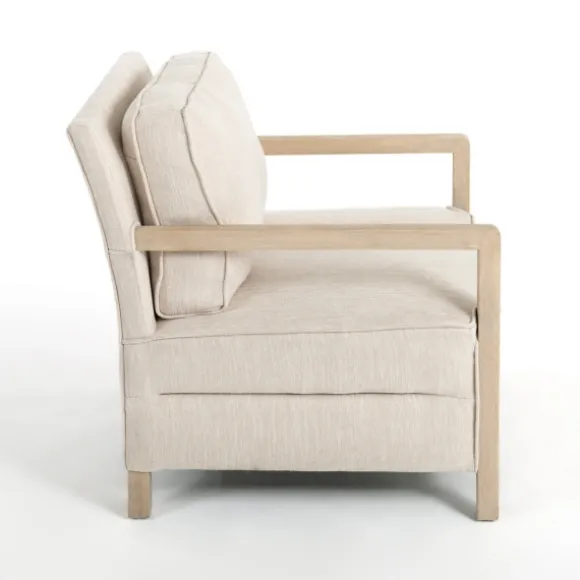 Kirkland's Home Accent Chairs-Beige Upholstered Wood Arm Accent Chair