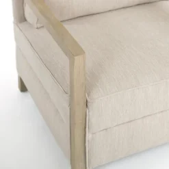 Kirkland's Home Accent Chairs-Beige Upholstered Wood Arm Accent Chair