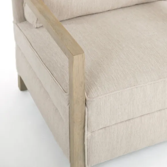 Kirkland's Home Accent Chairs-Beige Upholstered Wood Arm Accent Chair
