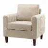 Kirkland's Home Accent Chairs-Beige Velvet Channel Stitch Accent Chair