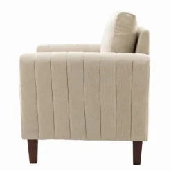Kirkland's Home Accent Chairs-Beige Velvet Channel Stitch Accent Chair