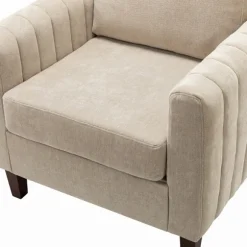 Kirkland's Home Accent Chairs-Beige Velvet Channel Stitch Accent Chair