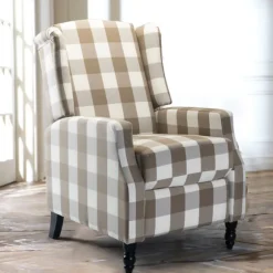 Kirkland's Home Accent Chairs-Beige Windowpane Plaid Recliner