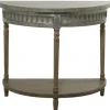 Kirkland's Home Console Tables-Beige Wood And Metal Half Moon Console Table