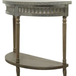 Kirkland's Home Console Tables-Beige Wood And Metal Half Moon Console Table