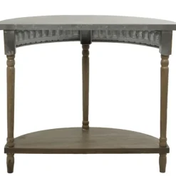 Kirkland's Home Console Tables-Beige Wood And Metal Half Moon Console Table