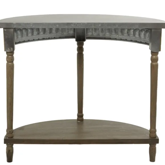 Kirkland's Home Console Tables-Beige Wood And Metal Half Moon Console Table