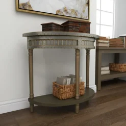 Kirkland's Home Console Tables-Beige Wood And Metal Half Moon Console Table
