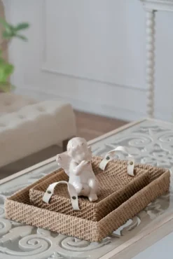 Kirkland's Home Decorative Trays-Beige Woven Cement Tray