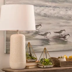 Kirkland's Home Table Lamps-Beige Woven Ceramic Wicker Table Lamp