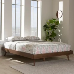 Kirkland's Home Beds & Headboards-Benjamin Walnut Tapered Leg King Bed Frame