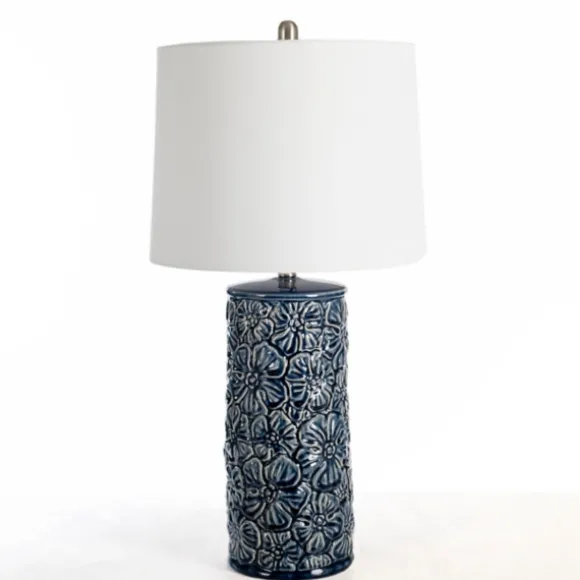 Kirkland's Home Table Lamps-Berto Glazed Denim Floral Table Lamp