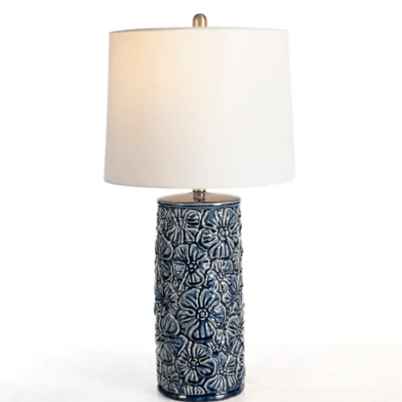 Kirkland's Home Table Lamps-Berto Glazed Denim Floral Table Lamp