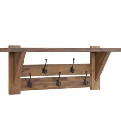 Kirkland's Home Hooks-Beth Acacia Wood Wall Shelf With Hooks