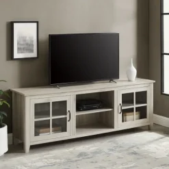 Kirkland's Home Tv Stands & Media Consoles-Birch Wood And Glass Door Tv Stand