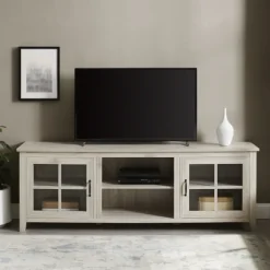 Kirkland's Home Tv Stands & Media Consoles-Birch Wood And Glass Door Tv Stand