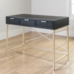 Kirkland's Home Office Furniture-Black And Gold Blake Desk