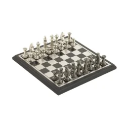 Kirkland's Home Statues & Figurines-Black And Gray Beveled Board Aluminum Chess Set
