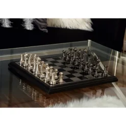 Kirkland's Home Statues & Figurines-Black And Gray Beveled Board Aluminum Chess Set