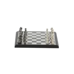 Kirkland's Home Statues & Figurines-Black And Gray Beveled Board Aluminum Chess Set