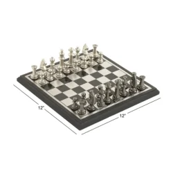 Kirkland's Home Statues & Figurines-Black And Gray Beveled Board Aluminum Chess Set