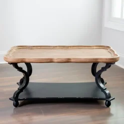 Kirkland's Home Coffee Tables-Black And Natural Corina Scalloped Coffee Table