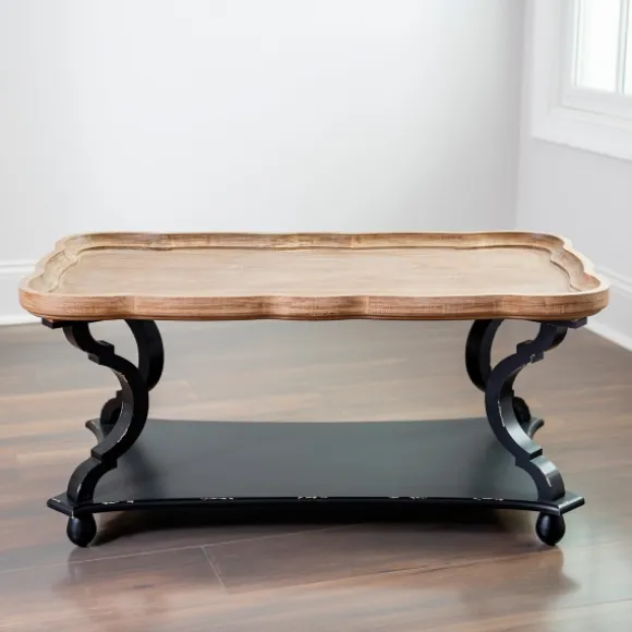 Kirkland's Home Coffee Tables-Black And Natural Corina Scalloped Coffee Table