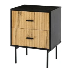 Kirkland's Home Nightstands-Black And Natural Wood 2-Drawer Nightstand
