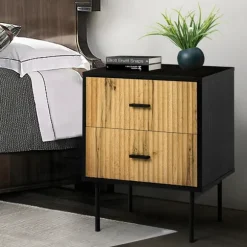 Kirkland's Home Nightstands-Black And Natural Wood 2-Drawer Nightstand